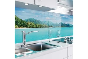 danario Revestimiento Autoadhesivo para Cocina - Protector Pared Antisalpicaduras - Lámina de Pet Rígida de 0,8 mm - Óptica de Vidrio - Paraíso Tropical - Muestra