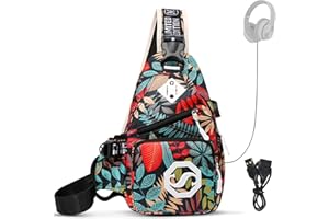 FGEN Sling Bag Premium - Multi Poches SacBandoulière Ajustable Femme/Homme Sac À Dos Porté Travers Sac'à Poisson avec Port pour Écouteurs Excursion et Camping