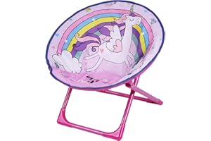Outplea Rainbow Unicorn Kids Suacer Chair - Toddler Cartoon Moon Foldable Camping Chair for Patio, Beach, Picnic