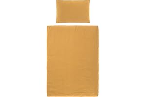 LÄSSIG Baby Bedding Set GOTS Muslin Duvet Cover 100 x 140 cm, Pillow Case 40 x 60 cm mustard