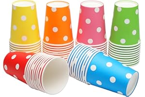 YANGTE - Confezione da 60 bicchieri di carta usa e getta per feste, 266 ml, motivo a pois, biodegradabili, per bevande calde o fredde, per lavori fai da te, matrimoni, multicolore