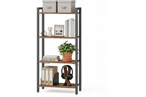 ‎VASAGLE VASAGLE Regal, Bücherregal, Standregal, DVD-Regal, mit 4 Ebenen, Büroregal, offene Ablagen, für Büro, Wohnzimmer, Schlafzimmer, Küche, 24 x 40 x 107 cm, vintagebraun-tintenschwarz LLS099B01