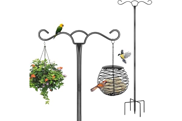 Station de suspension mangeoire à oiseaux, 197 cm, crochets robustes pour poteau d'alimentation, double crochet pour lanterne, mangeoire légère