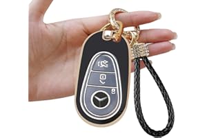 TTCR-II Yumzeco Key Fob Cover Compatible with Mercedes Benz,3 Buttons Key Cover for 2020 2021 2022 2023 2024 Mercedes Benz S G E GLC EQE EQS 300 350 450 500 560 580 with Keychain,TPU Soft Key Case Cover-Black