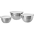 Amazon Basics Stainless Steel 3-Piece Round Mixing Bowl Set, Silver & White