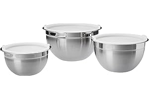 Amazon Basics Maison Lot de 3 saladiers en acier inoxydable, Argenté