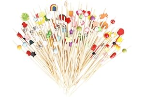 ‎VOCIBO Pack of 100 Cocktail Skewers, 12 cm Skewers, Finger Food, Cocktail Sticks in Various Shapes and Colours, Finger Food Skewers, Suitable for Bar, Carnival Party and Birthday Party, Fruit Skewer,