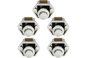 LESOLEIL Cerradura de Boton Camper, Cierres de Pulsador Botón para Armario Puertas Muebles Cajones Pulsadores para Caravana Autocaravana, 5 Piezas, Chromé