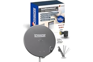 SCHWAIGER Satellitenschüssel Komplettset - Ø 88 cm Aluminium Offset Antenne in Anthrazit - Inkl. Quad LNB 4-Fach - Digital HD & 4K Empfang - Integrierte Kabelführung & wetterfest