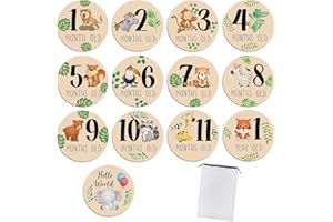 Nadiaen 13 Pcs Baby Milestone Cards,Milestone Baby Cards,Wooden baby monthly milestone cards,milestone cards for New Parents Gift Set Newborn Infants 0-12 Months Growth Recording