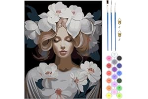 QENSPE Girl Paint by Numbers Kit, White Flowers Paint by Numbers for Adult, DIY Paint by Number for Beginner with Brushes Wall Art Decor s 16x20inch / 40x50cm, Frameless