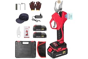 SWBSLL Tijeras de Podar Eléctricas Inalámbricas, 1000W Cortador de Ramas Electrico con Display, 50mm Diámetro de Corte, 2 x 7500mAh 21V Baterías, Profesional Tijeras Podaderas Eléctricos para Jardín, Huerto