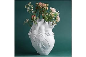 TOPRON Florero de Corazón Anatómico Decorativo Creativo Florero de Corazón Decoración en Forma de Corazón Estatuas Maceta para Boda Fiesta Sala de Estar TV (Blanco Impermeable 13cm x 17cm)