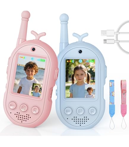 Takie-Walkie Enfant Rechargeable – Talkie-Walkie Avec Vidéo HD, Caméra Et 4 Effets Vocaux Délirants – Idéal Pour Les 3-12 Ans (Bleu + Rose)