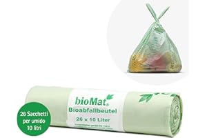 bioMat Sacchetti Compostabili 10l, con Manici per Umido, 26 Sacchi, Qualità Premium, Certificati DINplus, Neutrali dal Punto di Vista Climatico, Made in Germany