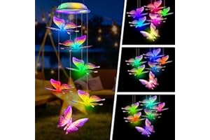 TOPSPEEDER Campanelli Eolici Solare, Impermeabile LED Solare Farfalla Campane a Vento per Esterno, Cambia Colore Campanelli Eolici Arredamento Romantico Giardino Patio Casa con Gancio