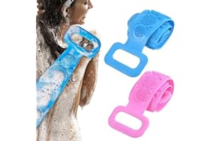 LAKJUOZ 2 Pièces Brosse De Bain Double Face En Silicone Pour Le Coprs/Double Poignées, Extensible, Exfolient, Nettoyage En Profondeur/Massage, Douche, Lavage Dos - Bleu, 60Cm De Base