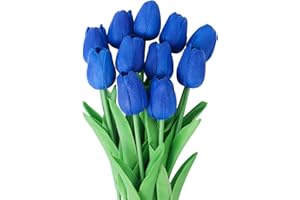 Veryhome Flores artificiales, tulipán falso, material de látex, tacto real para boda, hogar, hotel, fiesta, decoración y decoración de bricolaje (azul real, 10 unidades, 10 unidades)