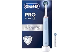 ‎ORAL-B Oral-B PRO 3 3000 elektryczna szczoteczka do z?bów, 2 ko?cówki CrossAction, z 3 trybami czyszczenia i wizualn? kontrol? nacisku 360°, do piel?gnacji z?bów, prezent dla m??czyzny/kobiety, niebieska, 1