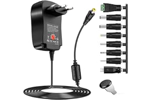 DOZYLIVE 12W Adaptador de Corriente Universal 3V 4.5V 5V 6V 7.5V 9V 12V Cargador de Fuente de alimentación transformadora con 8 Puntas CC para Routers Inalámbricos, Gatos HUB Interruptor Fuente Tableta