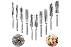 QIYICHE Pack of 10 Wire Brush Drills, Various Sizes, Cylinder Wire Brush, with Hexagonal Rod 1/4 Stainless Steel Hole Brush, Cylinder Brush for Drill, Polishing, Grinding, Deburring (10)