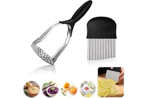 HCUNBSU Kartoffelstampfer Edelstahl, Kartoffelstampfer & Wellenschneider Set, Kartoffelpresse mit Gummigriff, Gemüsestampfer, Potato Masher für Spülmaschinengeeignet, Kartoffelbrei, Gemüse, Früchte