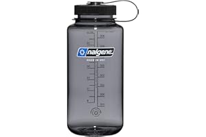 Nalgene Sustain Tritan BPA-Free Water Bottle Made with Material Derived From 50% Plastic Waste, 32 OZ, Wide Mouth, Gray w/Black Lid