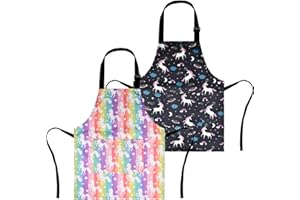 XonyiCos 2er-Pack Kinder Jungen Dinosaurier Schürzen, Mädchen Einhorn Schürze zum Kochen Malen Chef Cartoon Schürze für Kinder 3-12 Jahre