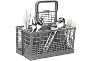 ALINK Spülmaschinenkorb für die meisten gängigen Spülmaschinen, Besteckkorb für Spülmaschine, Spülkorb, Abnehmbarer Griff, Klappbarer Gitterdeckel, Maß inklusive Griff 24 x 13,5 x 24 cm, Grau