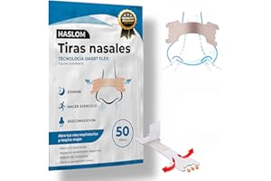 HASLOM Tiras Nasales + Guía Paso a Paso, Mejora la Respiración y la Oxigenación, Antironquidos para Dormir, Alivio de la Congestión Nasal, Ideal para Deporte y Domir (6.6 cm x 1.9 cm)