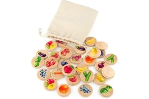 Ulanik Juego de Memoria a Juego 30 Piezas Juego de Mesa de Madera Edad 3+ Educación de Aprendizaje Preescolar (Frutas y Verduras)
