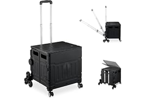 ‎RELAXDAYS Relaxdays Wózek na zakupy, do wchodzenia po schodach, składany, kosz na zakupy z rolkami, pokrywka, odchylany uchwyt teleskopowy, czarny