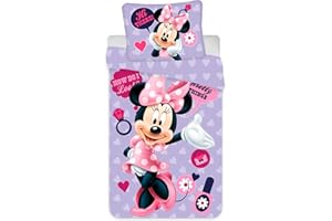 Jerry Fabrics Biancheria da letto per bambini con cerniera, motivo Minnie viola, copripiumino 140 x 200 cm e federa 70 x 90 cm, poliestere