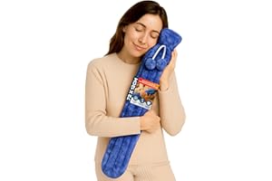 VOLILA Botella de Agua Caliente Larga 2L – Botella Agua Caliente Azul con Pompones para Alivio del Dolor, Calienta Manos y Pies – Lujosa, Suave y Lavable para Compresas Calientes y Frías
