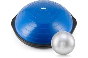 ZELUS 64cm Balance Ball | 680kg Inflatable Half Exercise Ball Wobble Board Balance Trainer w Nonslip Base | Half Yoga Ball Strength Training Equipment w 2 Bands, Pump, Extra Ball Included, Blue
