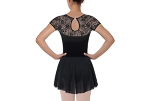 Mulnall Damen Tanz Ballett Trikot mit Rock Erwachsene Spitze Kurzarm Ballettkleidung Ballerina Dancewear