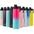SOLARA Drinking Bottles for Adults | Stainless Steel Water Bottle | Insulated Water Bottle with Straw | Metal Water Bottle with Straw & Sports Lid | Travel Water Bottle | 22oz | Pink Aqua
