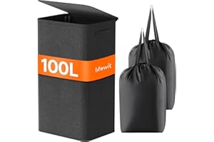 Lifewit Panier à Linge avec Couvercle 100L, Panier a Linge Pliable, Corbeille a Linge avec Sac Amovible, Panier Rangement, Bac a Linge Sale pour Chambre, Salle de Bain, Buanderie, Noir