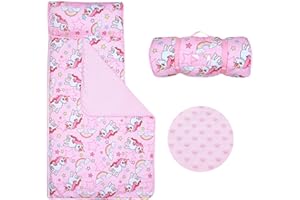 DECALSWEET Nap Mat per Bambini con Cuscino e Coperta Rimovibili, Grande Extra Spesso 2 in 1 Sacco a Pelo Pieghevole per Ragazze Ragazzi, Nap Mats per Asilo Nido e Campeggio