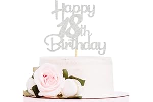 Sotpot Silver Glitter 18 Cake Topper, 18th Birthday Cake Decorations for Birthday Party Anniversary Party Supplies