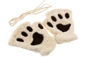 Create idea Rękawiczki z półpalcami, kot niedźwiedź łapa pazur nadruk pół palców rękawiczki zimowe ciepłe Xams prezenty imprezowe BEŻOWE, BEŻOWY, M