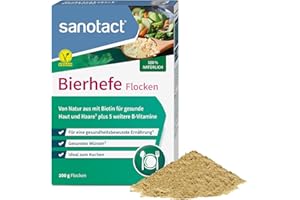 ‎SANOTACT sanotact Bierhefe Flocken (100g) • 100% natürliche Bierhefeflocken • Hefeflocken mit Biotin & 5 B-Vitaminen für Haut, Haare, Nägel • Ideal zum Kochen als veganer Parmesan & zum Würzen
