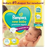 Pampers Active Baby Tape Style Baby Diapers, Newborn/Extra Small (NB/XS) Size, 96 Count, Adjustable Fit with 5 star skin prot