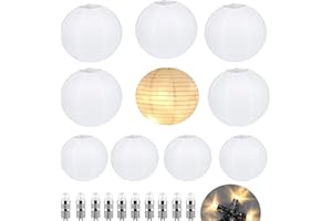 Runup 10pcs White Paper Lanterns, 8in Paper Lanterns With Lights, DIY Party Paper Lantern Decorations, Paper Lanterns For Home Parties, Weddings, Birthday Hanging Decoration Crafts