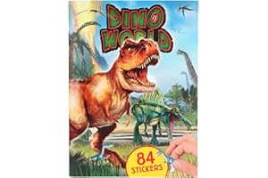 Depesche 11881 Dino World – Carnet 20 Pages Pleines de Dinosaures, scènes primitives passionnantes et 84 Autocollants rembourrés en Mousse, Multicolore