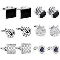 Set 4 Paia Gemelli Uomo Eleganti - Design Quadrato E Cilindrico In Argento E Nero, Regalo Perfetto - Foto 12