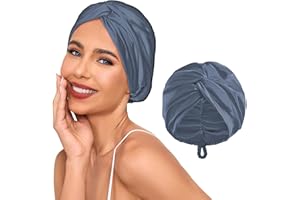 OTO BELLA Adjustable Silk Satin Hair Bonnet for Sleeping Women, Double Layer, Silk Hair Wrap for Sleeping Women Men, Curly Natural Braid Straight Unisex (Gray Blue)