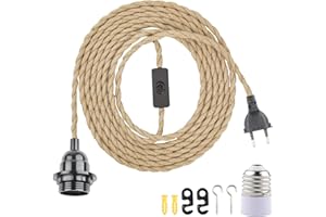 BlueXP Portalámparas E27 con Interruptor Adaptador de Lámpara con Enchufe con Cable de 8M Cable Bases para Lámparas E27 para DIY Candelabro Colgante Lámpara para Comedor Sala Bar Cafetería