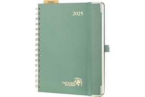 POPRUN Agenda 2025 Settimanale Verticale Spirale 21,5 x 16 cm, Copertina Rigida, Planner 2025 A5 con Righello in Plastica, Carta Spessa da 100 GSM, Verde Mezzanotte