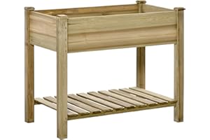Outsunny Jardinière sur Pieds Potager avec étagère à Lattes dim. 91L x 51l x 76H cm Bois Sapin Autoclave